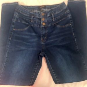 Blue high-waisted, skinny jeans